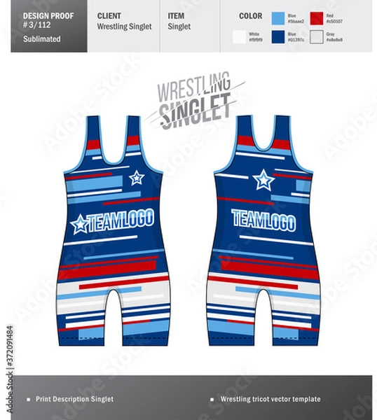 Fototapeta Singlet vector template. Wrestling tricot design template