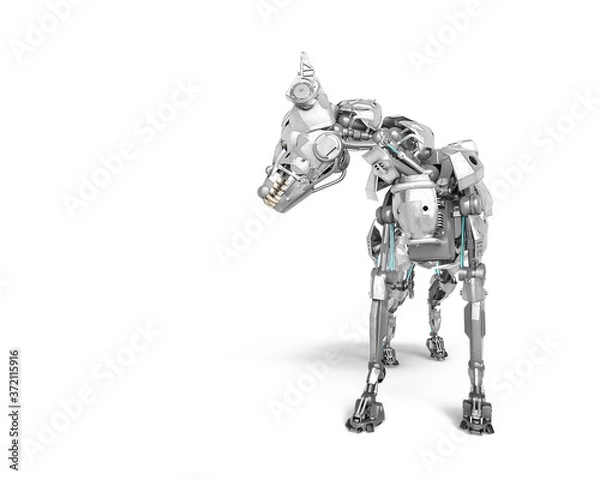 Fototapeta cyber security dog is glancing back in white background