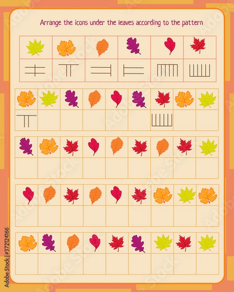 Fototapeta  logic game for children. autumn leaves. fill in empty cells according to the pattern