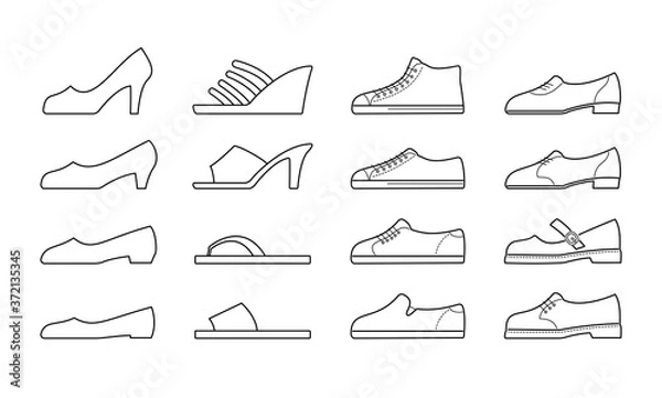 Fototapeta 様々な靴のラインアイコンセット