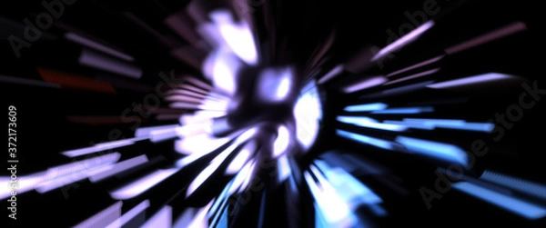 Fototapeta Light particle trails. Light explosion star with glowing particles and lines. Beautiful moving abstract rays background.