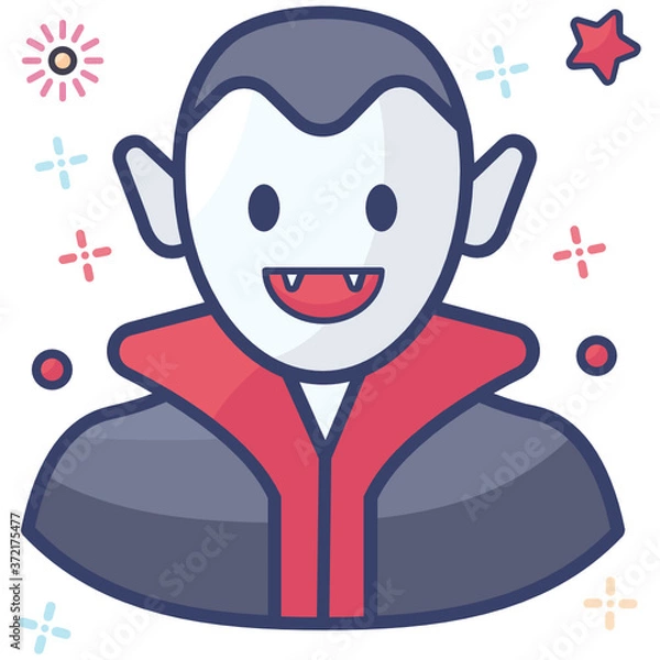 Obraz 
Bloodsucker evil creature, halloween character in flat icon
