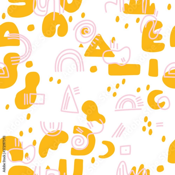 Fototapeta Abstract background. Hand drawn various shapes and doodle objects. Contemporary modern trendy vector illustration. Seamless pattern.