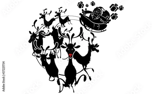 Fototapeta Reindeer Silhouette And Santa Claus Christmas