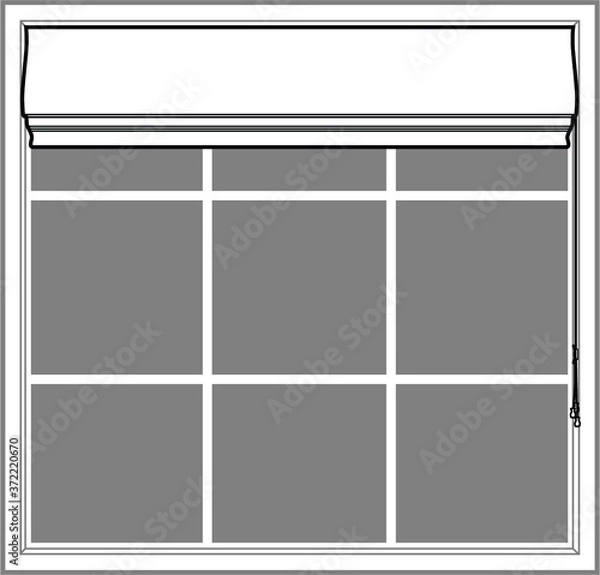 Obraz Professional vector illustration of a Roman Blind on a window - Line Drawing, Black and White, window furnishings