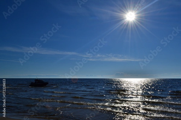 Obraz beautiful boat in the North lake on a summer day