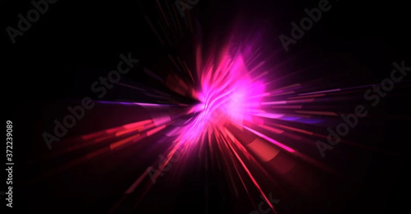 Fototapeta Futuristic lens flare. Light explosion star with glowing particles and lines. Beautiful abstract rays background.