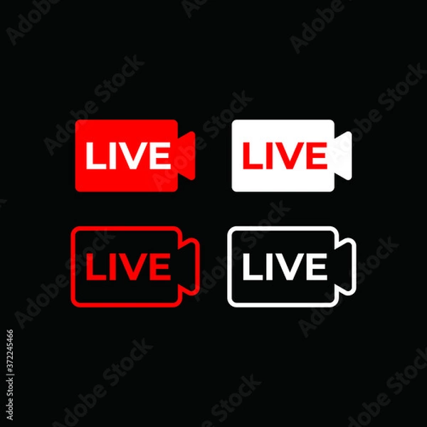 Fototapeta live icon, live streaming sign black background vector eps