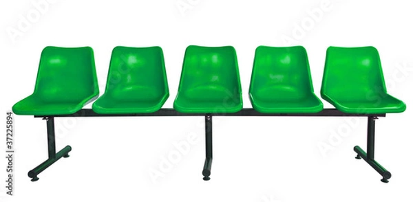 Fototapeta green plastic chairs isolated on white