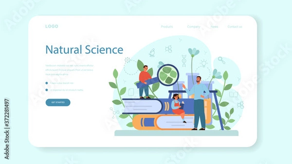 Fototapeta Biology school subject web banner or landing page. Scientist