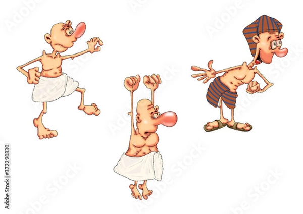 Fototapeta Ancient Egyptian workers in different poses. Caricature illustration on the theme of ancient Egypt.