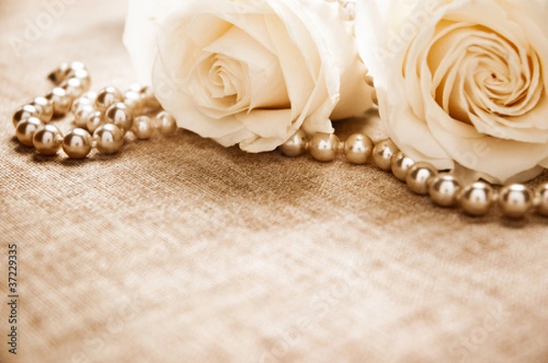 Obraz Białe róże i perły