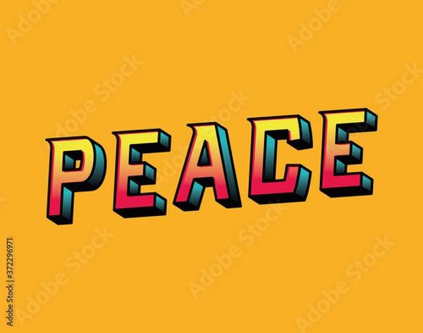 Obraz 3d peace lettering on orange background design, typography retro and comic theme Vector illustration