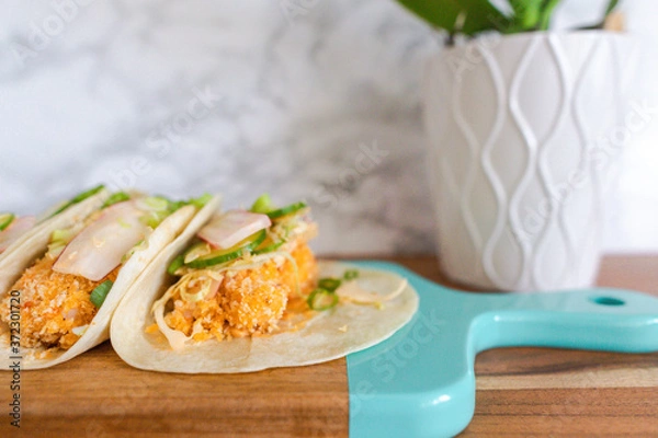 Obraz Breaded Shrimp Tacos with Fresh Ingredients