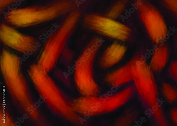 Fototapeta Vector red orange yellow gradient swirl backdrop, brush effect, fading lines, gradient curves in different direction on dark background