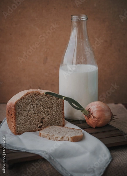 Fototapeta rustic Breakfast. milk and bread