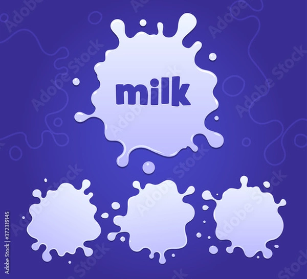 Obraz Paint blot milk,cream, paint icon set. Milk blot label splash stain set.Healthy natural products.