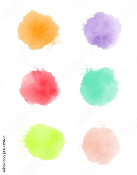 Obraz Watercolor paint stroke set, abstract splash color, watercolor effect vector, orange, green, pink and violet colored texture