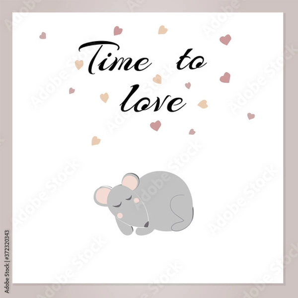 Obraz Caption time to sleep with a cute sleeping mouse, vector illustration