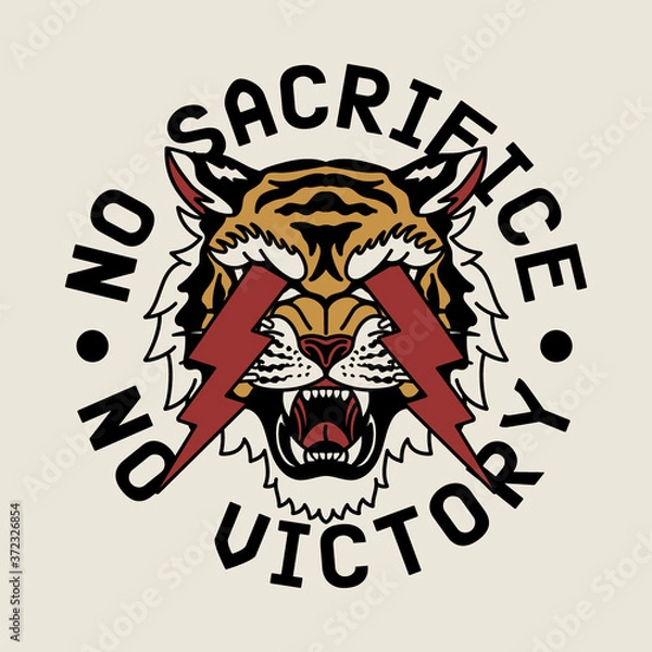 Fototapeta Lightning Eyes Tiger with No Sacrifice No Victory Slogan Vector Artwork for Apparel and Other Uses