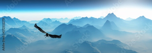 Obraz Eagle flying in the clouds at dawn