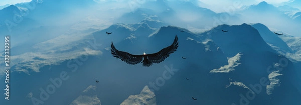 Fototapeta Eagle flying in the clouds at dawn