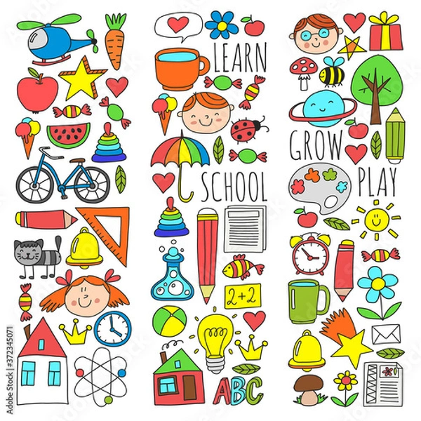 Fototapeta Online school, internet e-learning. Kindergarten and school.