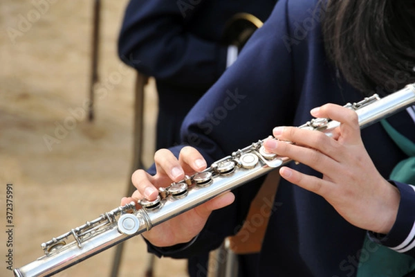 Fototapeta フルートを演奏している若い女性のしなやかな手
