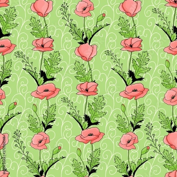 Obraz Poppies stripped seamless pattern. Abstract poppy seamless pattern for textile design. Floral seamless vector pattern. Graphic modern pattern. Vector illustration background. Vector design print