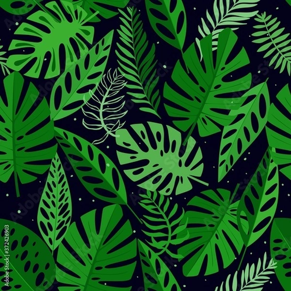 Fototapeta Seamless pattern with tropicalleaves. Background for prints, fabric, wallpapers, wrapping paper..