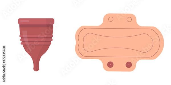 Fototapeta Set of hygiene product for women. Eco friendly periods alternatives concept. Menstrual cup and reusable pad in vector flat style.