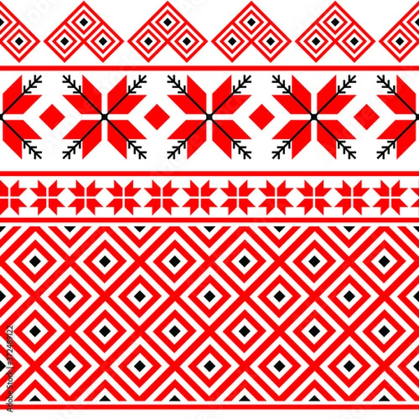 Obraz Bulgarian embroidery style red seamless vector pattern