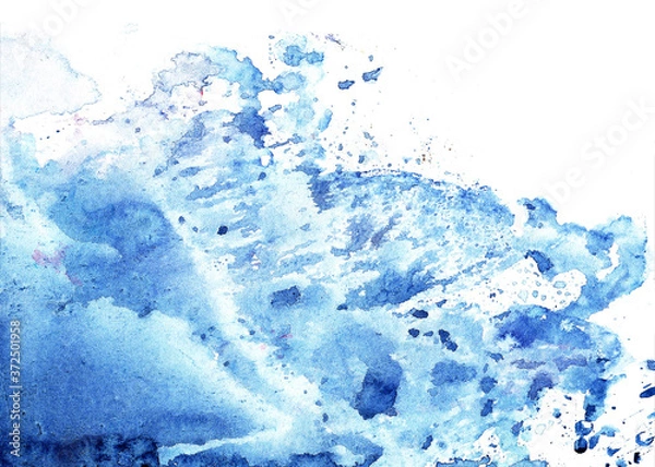 Fototapeta Abstract blue winter watercolor background with white space for your text