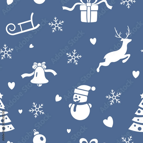 Obraz blue and white colour christmas seamless pattern. vector new year background