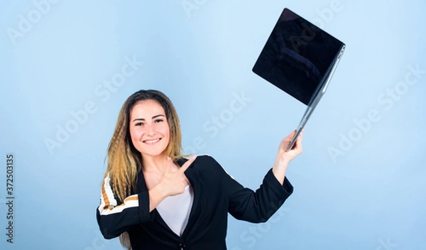 Fototapeta Business is over. blogging and digital marketing. happy student study online. agile business. girl shopping on cyber monday. woman work using computer. new technology in modern life