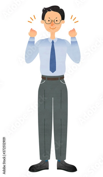 Fototapeta 両手でガッツポーズをするスーツ姿のメガネの男性