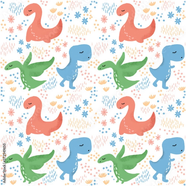 Fototapeta Cute dinos repeating pattern