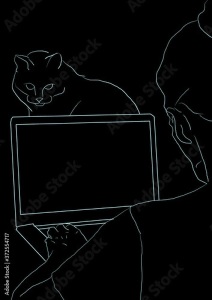 Obraz Kot i praca zdalna