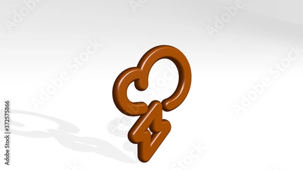 Fototapeta weather cloud thunder 3D icon casting shadow, 3D illustration for background and blue