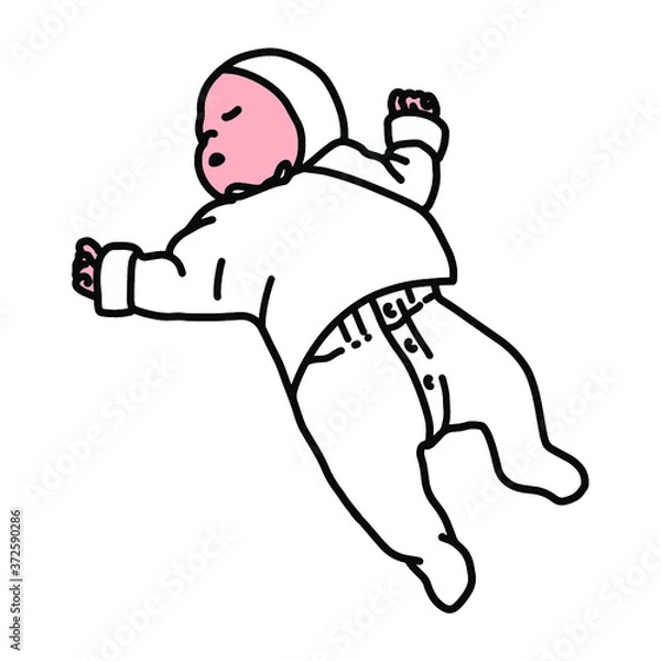 Obraz 仰向けに寝転がっている赤ちゃんのイラスト