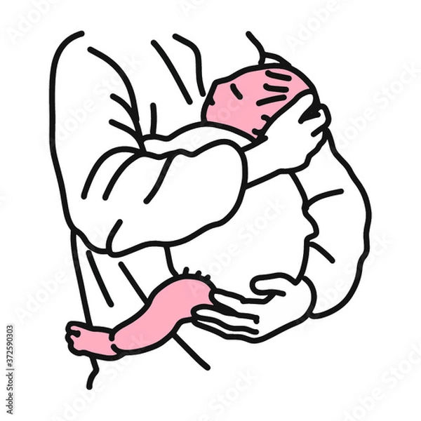 Fototapeta 抱っこされて寝ている乳幼児のイラスト