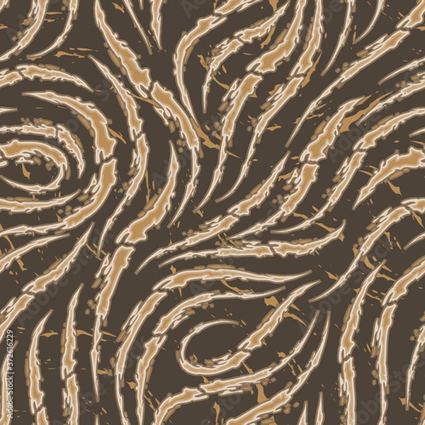Obraz Vector seamless pattern of smooth brush strokes with torn edges of beige color on a brown background.Wave or flow texture. Print wallpaper or fabric
