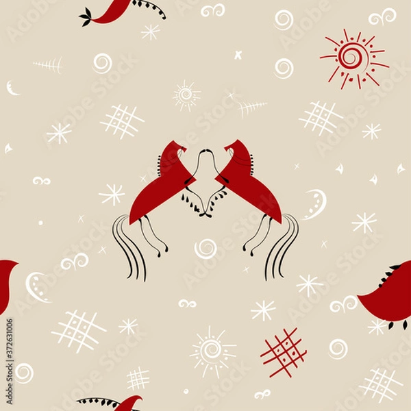 Obraz Hand drawn north folk seamless pattern, vector illustration