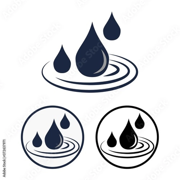 Obraz Simple flat vector icon or logo of the water. Clipart of drops of water or rain falling into a puddle. Water delivery service concept