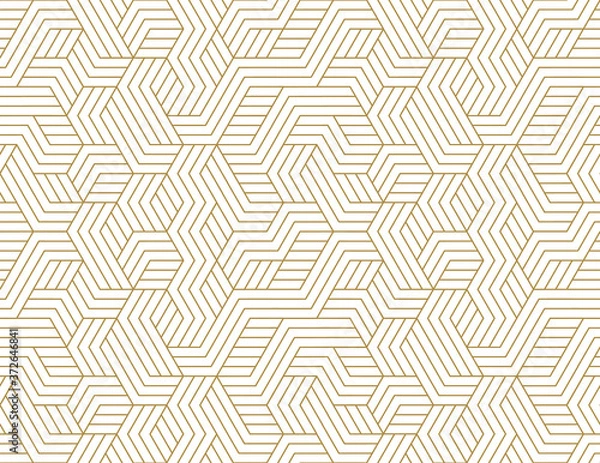Fototapeta Abstract stripes, line vector seamless pattern. Neutral monochrome business background, gold white color. Linear shapes, creative geometric ornament