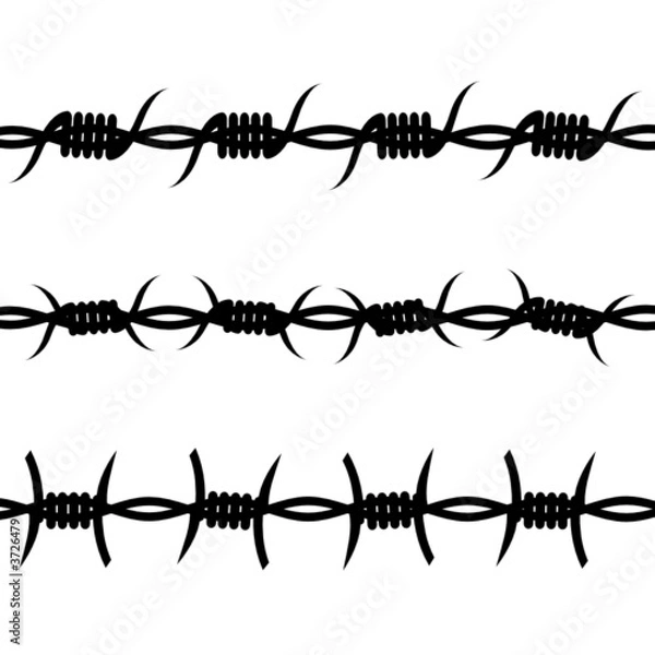 Fototapeta Three different kinds of barbed wire over white background
