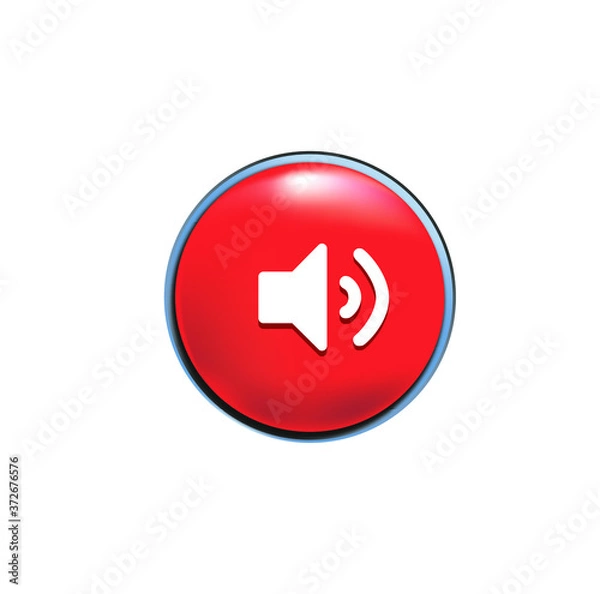 Obraz Set of Media player icons. volume icona. video icona. Audio e sound. Suono simboli. Social media icone. Youtube Icone. volume alto. Volume Up icon. Bottone rosso. Red button. Music, play video. Volume