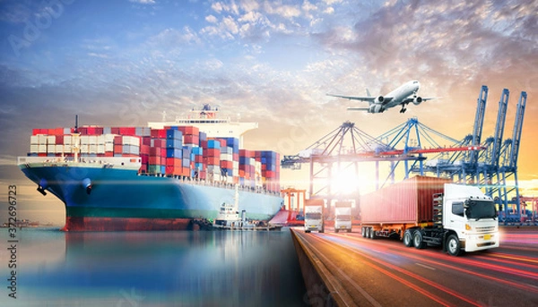 Fototapeta Global business logistics import export background and container cargo freight ship transport concept