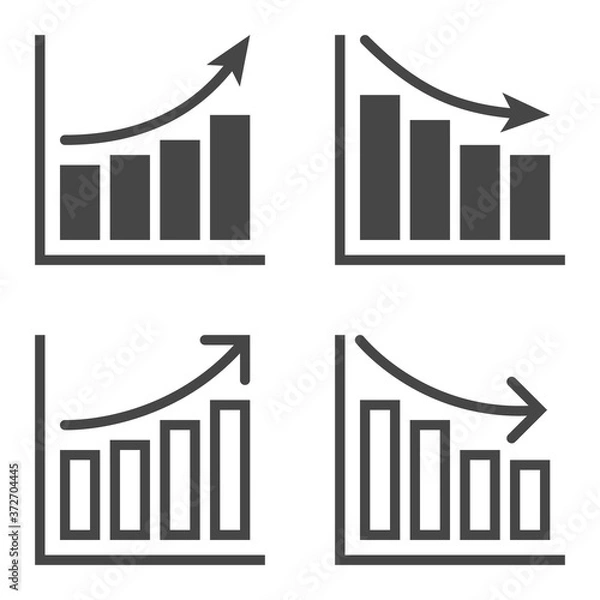 Fototapeta Column growth and decrease charts with arrows icon set isolated on white background.