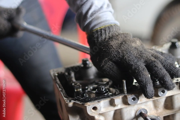 Obraz The mechanic is checking the engine.